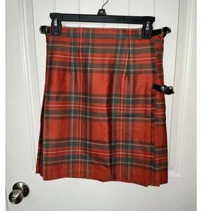 O'neil Of Dublin Wool Pleated Tartan Mini Skirt UK10/US8 Red Plaid